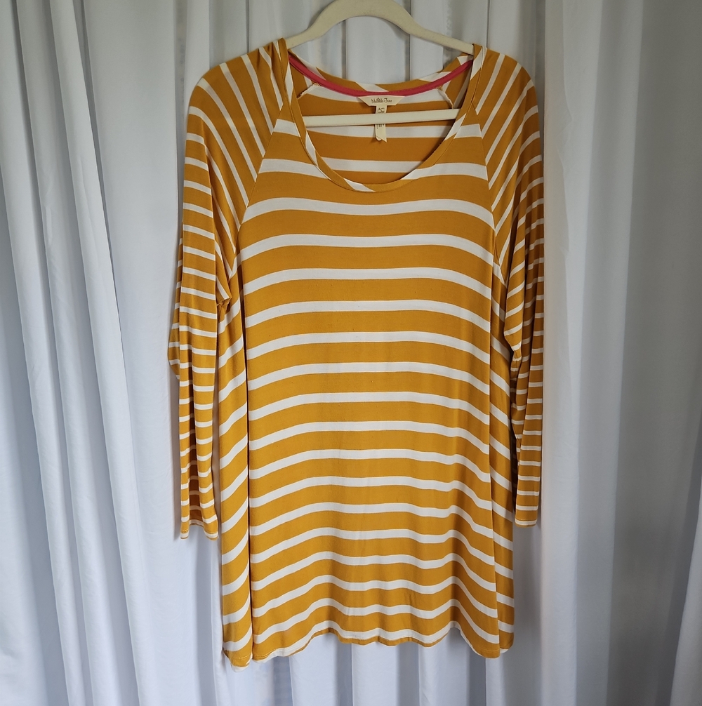 3 For $13.00! Matilda Jane Mustard and White Striped Scoop Neck Tunic-Size Large